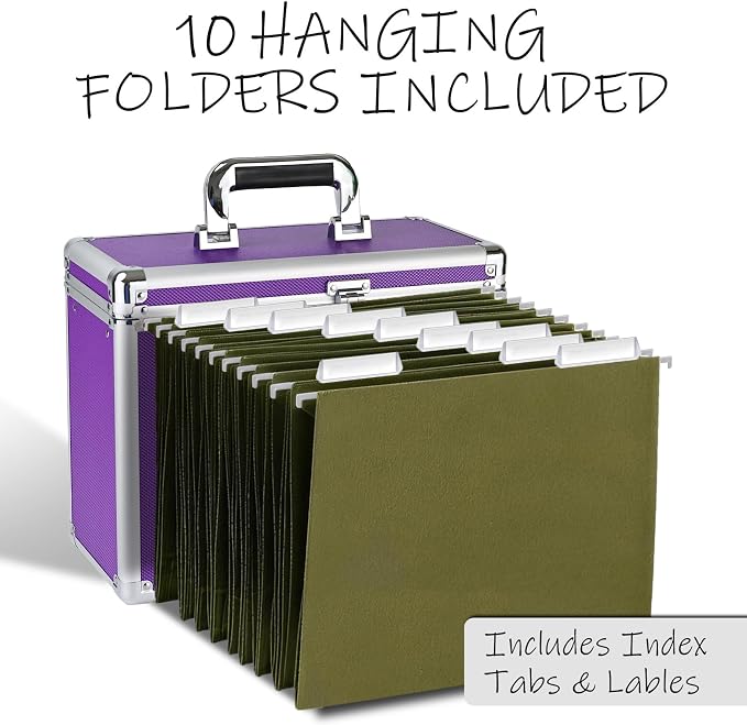 Hanging File Box for Letter, All-in-one set with 10 Folders | Portable Locking Filing Storage Box with Handle & Shoulder strap, Lockable File Cabinet Documents Safe, Lockbox Doc Organizer - Image 2