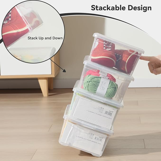 novelinks 12 Pack 6QT Plastic Storage Bins with Lids, Shoe Boxes (Clear) | Clear Shoe Storage Boxes, Shoe Boxes Clear Plastic Stackable, Shoe Bins, Shoe Containers, Craft Organizers and Storage - Image 3