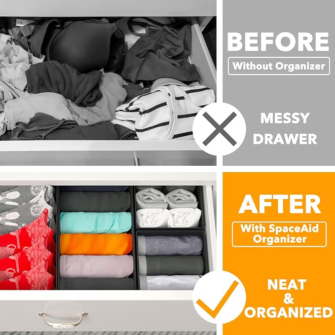 SpaceAid Drawer Organizer Clothes, 12 Pack Dresser Organizer Bins for Nursery, Closet Organization and Storage Dividers for Clothing, Baby Clothes, Underwears, Socks (Black) - Image 2