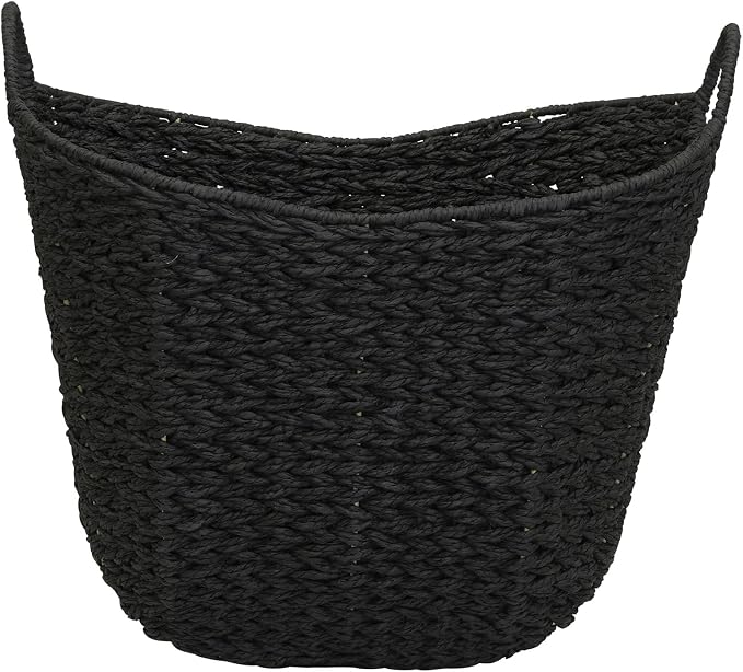 Household Essentials Handwoven Paper Rope Storage Basket with Metal Frame and Handles, Black - Image 4