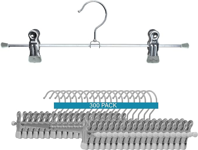Mawa by Reston Lloyd Space-Saving Metal Pant/Skirt Hanger, Strong and Adjustable Pant Clips, Silver Set of 300 by Mawa