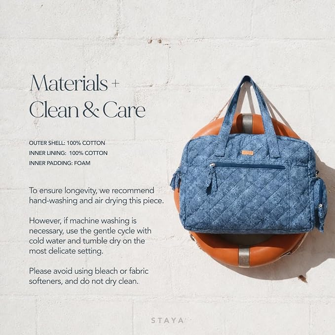 Staya Hospital Bag for Labor & Delivery - Quilted Weekender Bag for Women | Soft cotton quilted duffle, carry-on size, overnight & weekender bag, roomy with pockets, shoulder strap included - Image 8