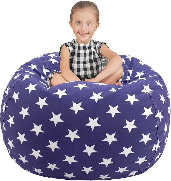 Aubliss Stuffed Animal Storage Bean Bag Chair Cover (No Beans) | Stuff and Sit Storage Bean Bag for Kids Toy Storage, X-Large 48"-Canvas Stars Royal Blue by Aubliss