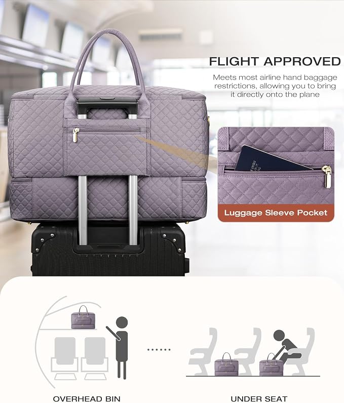 Travel Duffle Bag, Wide Open Large Weekender Bag for Women with Shoe Compartment, Carry on Overnight Bags with Toiletry Bag, Hospital Bag for Women Labor Delivery with Wet Pocket (Purple Grey) - Image 5