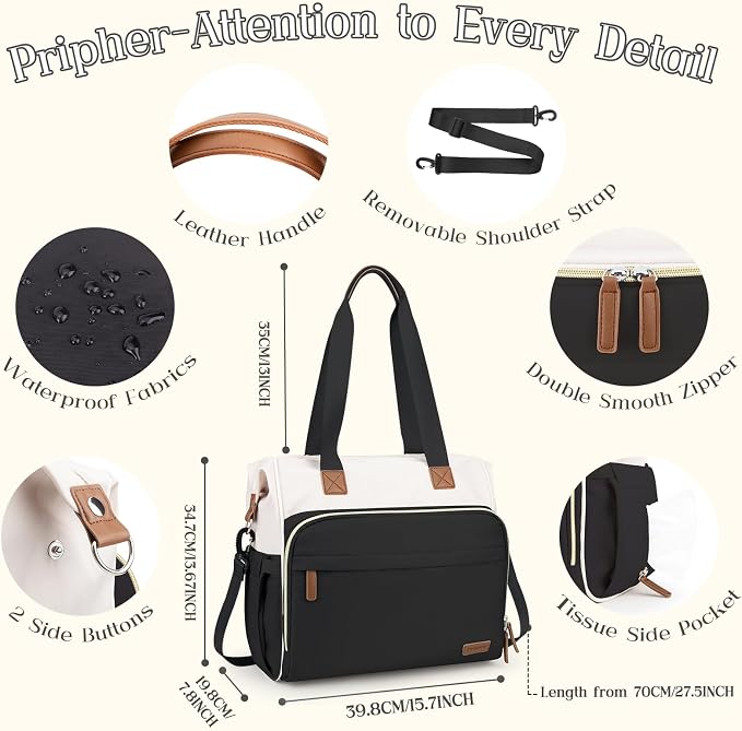 Diaper Bag Backpack Mommy Bag Large Capacity Diaper Backpack Travel Essential Baby Diaper Bag for Mom and Dad, Black (Black & Creamy-White) - Image 3