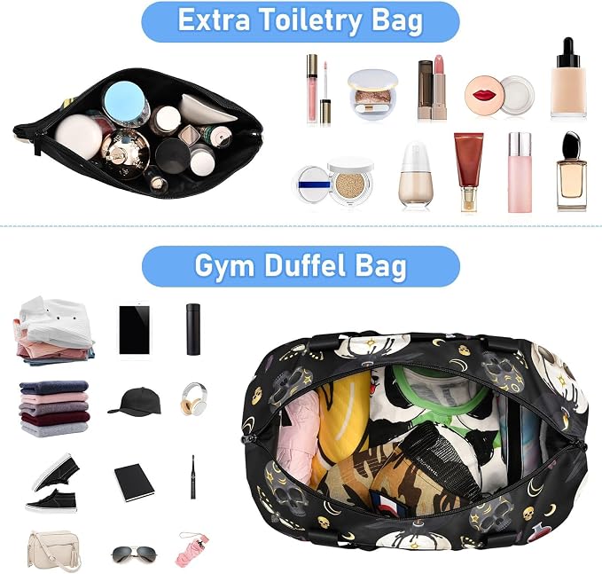Goth Skull Moth Sports Duffel Tote Bag - Wet Pocket Weekender Overnight Gym Carry On Hospital Bag for Women Men - Image 3