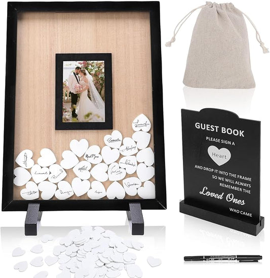Wedding Guest Book Alternative Wooden Picture Frame Guestbooks(Black) | With 90+ hearts, Guest Book Alternative for Wedding Baby Shower Anniversary Birthday Party by MakeLifeBetter