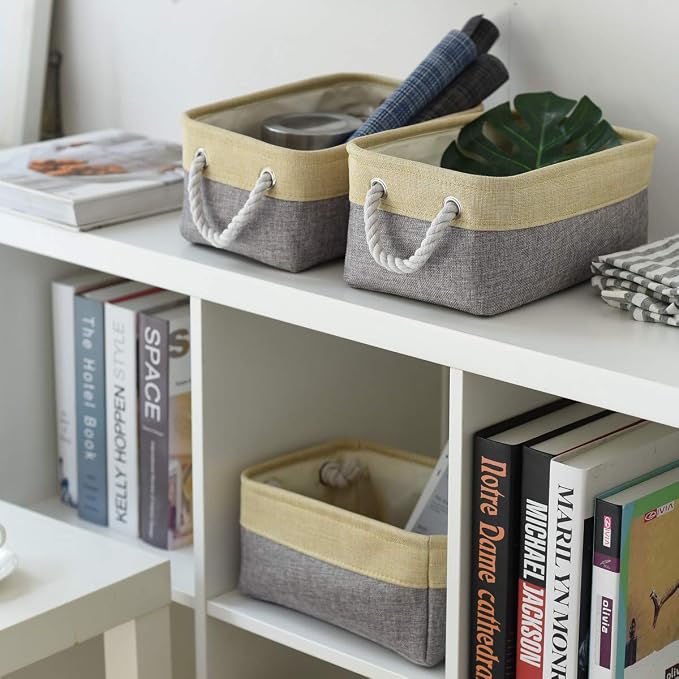 Storage Bins for Organizing,Sturdy Storage Basket, Decorative Foldable Storage Baskets for Shelves Closet Toy (Gold&Grey Medium - 3 Pack 13.8L×9.8W×6.7H inch) - Image 9