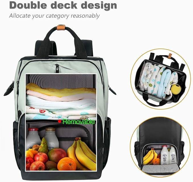 Hap Tim Diaper Bag Backpack,Large Capacity Travel Back Pack Maternity Baby Nappy Changing Bags, Double Compartments with Stroller Straps,Waterproof,Grey Black(US7340-GB) - Image 3