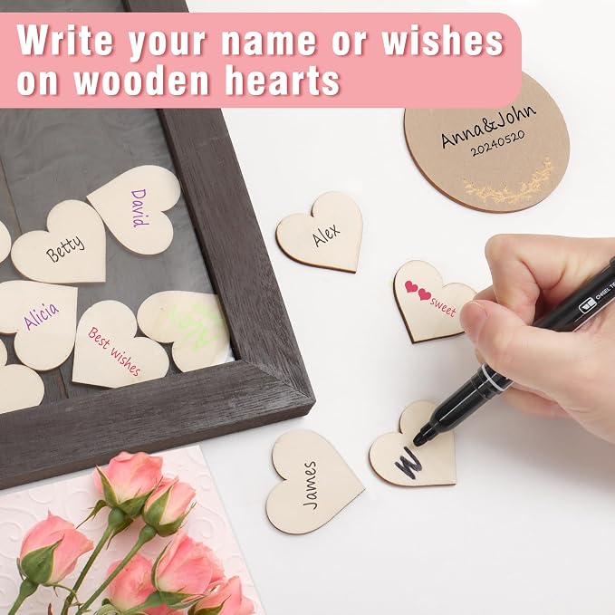 SELEAD Solid Wood Wedding Guest Book Alternative, Drop Top Words Sign Board | Rustic Wedding Reception Picture Frame with Chalkboard, 100pcs Wooden Hearts, Storage Box for Party Anniversary Birthday - Image 4