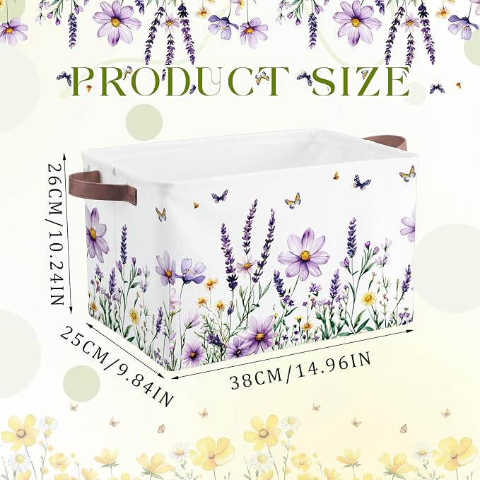 Fourluoo 6 Pack Floral Storage Basket with Handles Clothes Storage Basket Bin Foldable Box Bins Organizer for Closet Shelf Nursery Kid Room Book Toy Chest(6,Flower) - Image 3