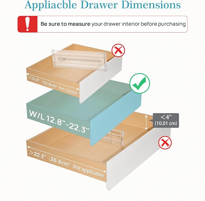 Vtopmart 4" Regular Upgrade Drawer Divider for Clothes, 12.8"-22.3" 12 Pack | Expandable Dresser Drawer Organizer, Clear Separator, Baby Clothing, Underwear, Cosmetics, Toiletries Storage, Space Saving - Image 3
