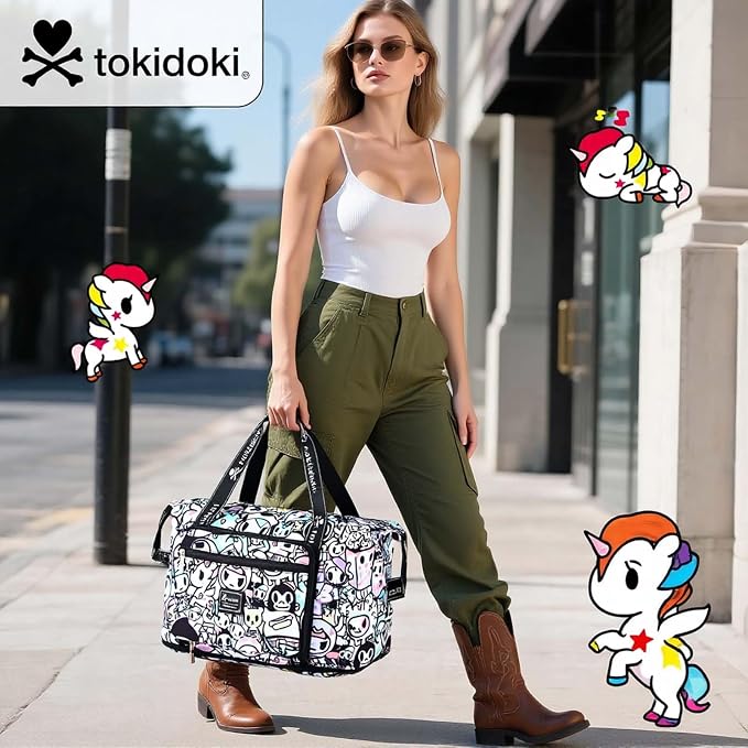 Tokidoki Unicorno Foldable Duffle Bag for Travel, 40L Expandable Weekender Bags with Trolley Sleeve Overnight Bags for Travelling (White) - Image 2