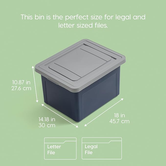 IRIS USA 35 Qt. Letter/Legal File Box with Latching Lid, Navy/Gray | Organize lesson plans, classroom files and teaching materials with secure storage for teachers, schools and educators - Image 2