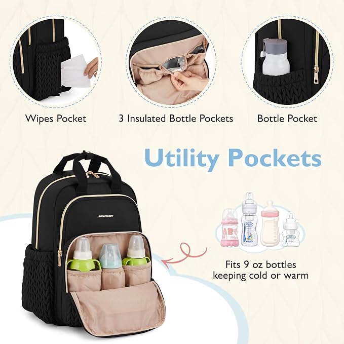 mommore Diaper Bag Backpack, Large Travel Baby Bag for Daily Essentials | Stylish Diaper Backpack for Toddler, Insulated Pockets, Changing Pad & Stroller Straps for Outdoor Trip - Image 4