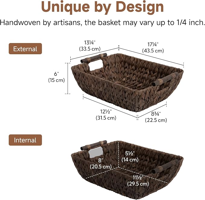 StorageWorks Wicker Baskets for Shelves, Large Organizer Basket | Wicker Storage Baskets for Shelves, Baskets with Wooden Handles, 2-Pack Gifts Basket for Home Decor, Hand-Woven Basket - Image 2