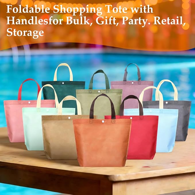 Hsei 150 Pcs Reusable Grocery Bags Bulk with Handle Button, Small Tote Bags | 13 x 10 Inch, Non-woven Tote Gift Bag, Foldable Shopping Totes, for Parties Gift, Retail, Storage - Image 6