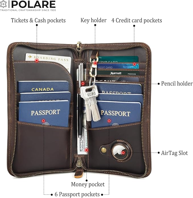 Polare Full Grain Leather Family Travel Passport Wallet and Documents Organizer RFID Blocking Case Holder Fits 6 Passports for Men and Women - Image 4