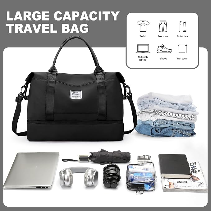 Weekender Bags for Women, Travel Duffel Bags with Shoe Compartment,Personal Item Travel Bag for Airlines, Carry on Overnight Tote Bag for Women with Toiletry Bag, Black - Image 4