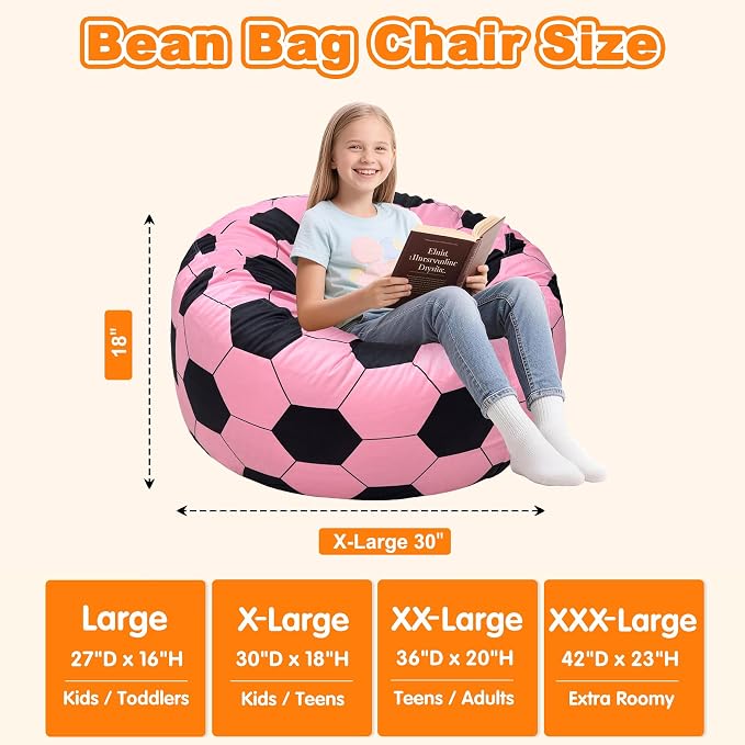 Lukeight Soccer Bean Bag Chair for Kids Teens Adults, Memory Foam Filled Floor Lounger, Washable Velvet Cover with Inner Liner, Beanbag Chair with Filling for Gaming and Reading, X-Large 30"D x 18"H - Image 2