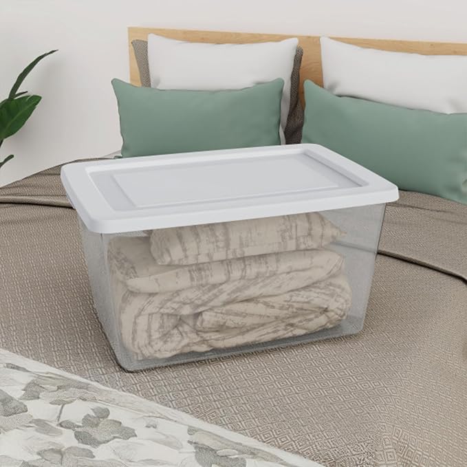 Sterilite Clear Storage Box Stackable Tote, 58 Quart, 32-Pack | Clear Plastic Container with Secure Snapping Lids for Home and Office Organization, White - Image 5