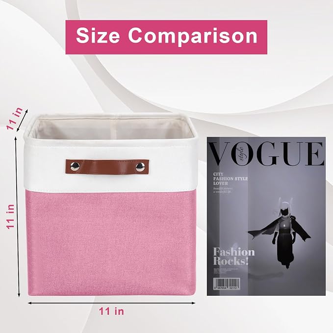 Collapsible Fabric Storage Cubes 11x11 Cube Storage Bins, 4 Pack Closet Baskets Box with Handles for Organizing, Shelf, Toys, Clothes, Home, Office, Nursery (Pink&White) - Image 2