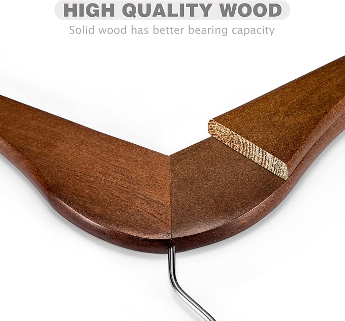 HOUSE DAY Premium Wooden Hangers 20 Pack, 17.5" Smooth Wood Clothes Hangers | with Non-Slip Pants Bar, Shoulder Notches, 360° Swivel Hook for Suits, Coats, Shirts and Dresses, Walnut - Image 5