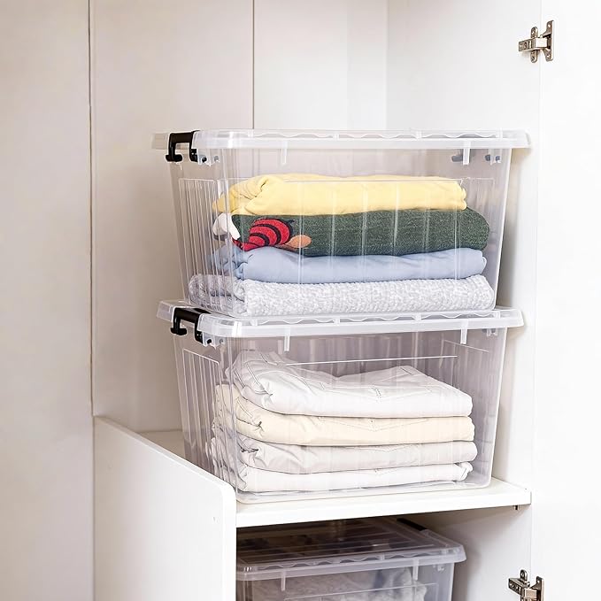 Citylife 22 Quart Clear Plastic Storage Bins with Lids 2-Pack | Stackable See-Through Craft Storage Box Latches Durable Containers Secure Pull Handle Organizing for Home Kitchen Pantry - Image 5