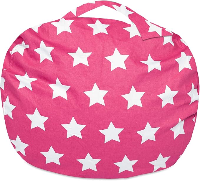 Posh Creations Kids Stuffed Animal Storage Bean Bag Chair Cover - Childrens Toy Organizer, Large-38in, Canvas White Stars on Pink - Image 6