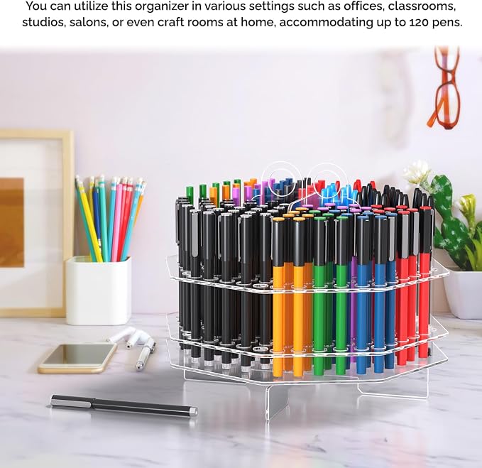 Marketing Holders Pen Holder Clear Acrylic 120 Slot Organizer Tabletop Display Color Pencils Makeup Brushes Utensil Office Craft Supply Retail Department Stores - Image 2