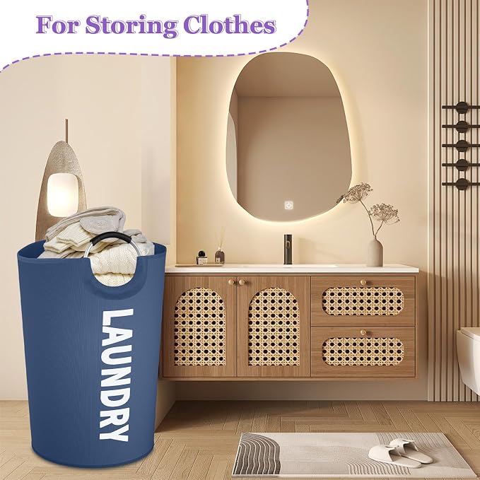 125L Collapsible Laundry Basket with Handles, Extra-large Laundry Hamper for Bedroom, Freestanding Dirty Clothes Basket, Sturdy Laundry Bin for Living Room, Camping, Navy Blue - Image 4