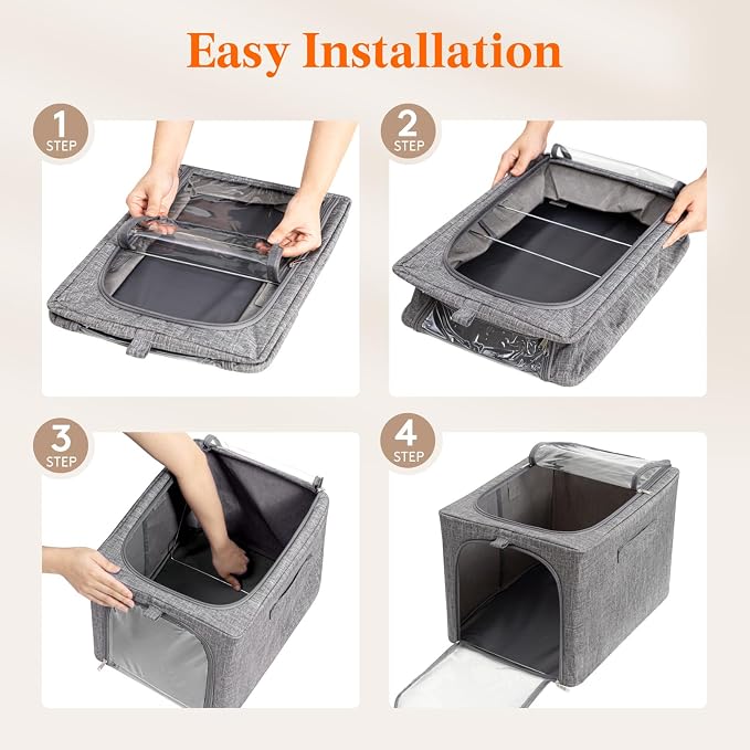 Lifewit Clothes Storage Bins with Metal Frame 3 Pack, Fabric Stackable Storage Bags with Lids, Zipper, Foldable Clost Organizers Containers for Clothing, Blanket, Winter Cloth, 40L - Image 7