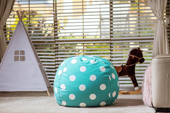 WEKAPO Stuffed Animal Storage Bean Bag Chair Cover for Kids | Stuffable Zipper Beanbag for Organizing Children Plush Toys Large Premium Cotton Canvas (AquaDot, X-Large) - Image 6
