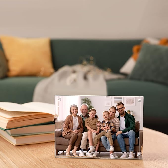 SYNTRIFIC 4x6 Acrylic Frames 5 Pack 20mm Thicker, Freestanding Lucite Frame | Clear Lucite Frames, Stand on Desk, Horizontal and Vertical, Frameless, Floating Effect Photo Display - Image 5
