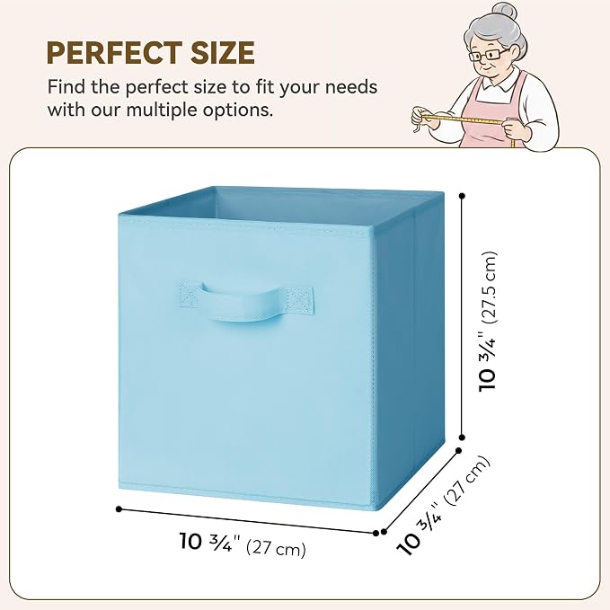 GRANNY SAYS 11x11 Cube Storage Bins, 6-Pack Storage Cubes, Light Blue | Collapsible Storage Boxes with Thickened Base Plate, Sturdy Handles, Decorative Baskets for Shelves, Closet - Image 3