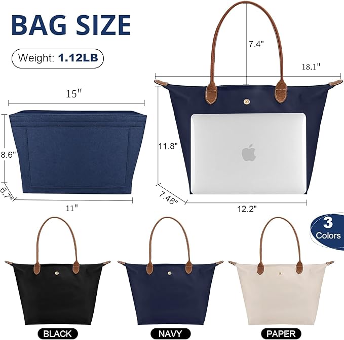 Tote Bag for Women with Purse Organizer Insert. | Foldable Large Capacity Waterproof Nylon Bag for Travel, Work, and Daily Use. - Image 6