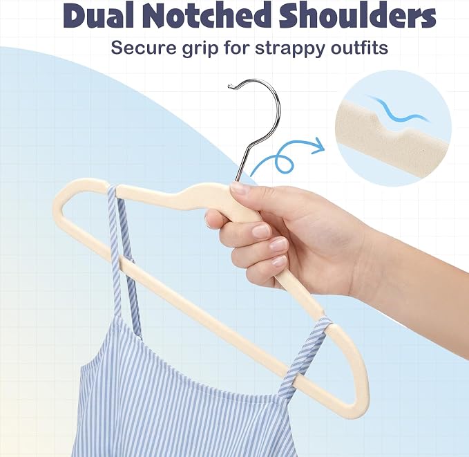 HOUSE DAY 14 Inch Kids Velvet Hangers 50 Pack, Durable Big Kid Hanger Beige | Children Hangers for Youth, Teen, Non Slip Kids Felt Hanger, Cute Small Hanger for Closet, Ideal for Everyday Use - Image 6
