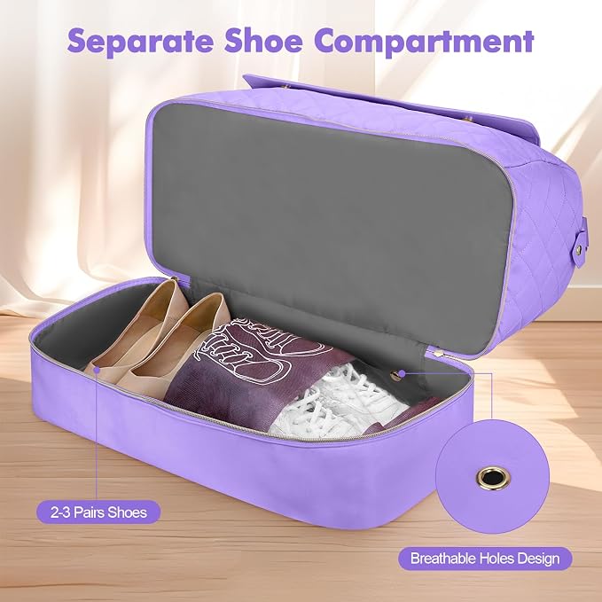 Weekender Bags for Women, Large Travel Duffel Bag with Shoe Compartment, Carry on Overnight Bag with Toiletry Makeup Bag, Gym Duffel Bag for Travel Gym Camping Hospital, Purple - Image 2