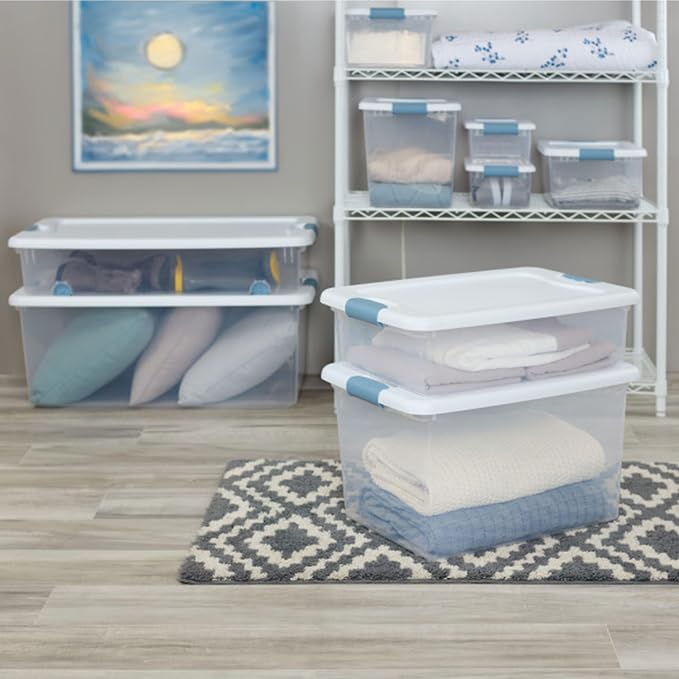 Sterilite 12-Pack Latching Box, Under Bed Storage Bins with Lids, Clear Plastic, 25 Quart - Heavy-Duty Organizing Containers for Closet, Bathroom, and Office | Heavy-Duty and Stackable Plastic Containers with Latches for Closet, Cabinet, Bedroom, Bathr... - Image 4