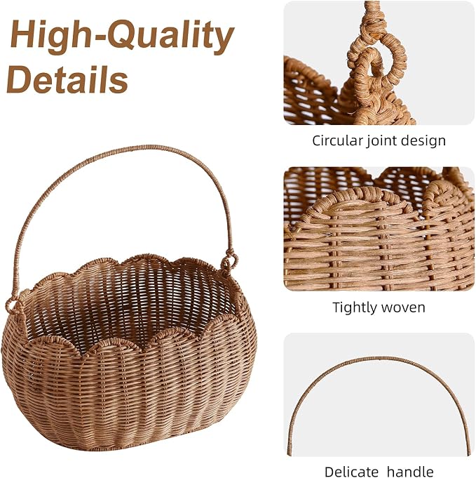 Scalloped Round Basket with Handle, Super Sturdy Wicker Storage Baskets, Hand Woven Basket for Shelves,Natural Baskets for Organizing (Rattan(12.6 * 9 * 6.1)) - Image 3