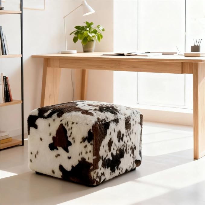 Square Faux Fur Pouf Ottoman Cover Footstool (No Filler) Indoor Beanbag Puff Footrest Footstool Washable Storage Bean Bag Chair Floor Pouf Covers Casual Bedroom(Spotted Brown) by Unknown