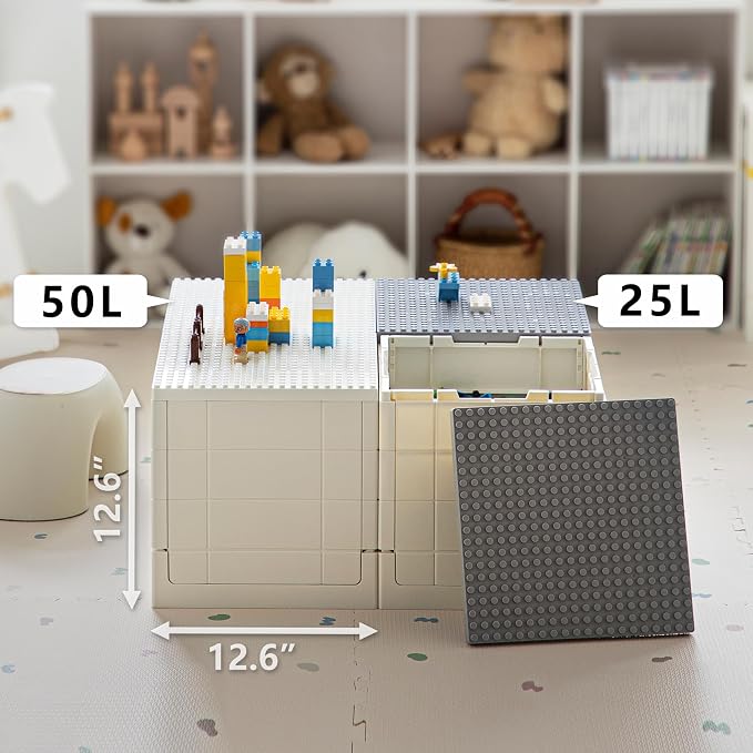 53 Qt. Folding Storage Box with Large Building Lid for Lego Duplo Blocks, 13 Gallon Collapsible Organizer for Lego Bricks (Gray) - Image 4
