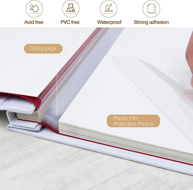 potricher Large Self Adhesive Photo Album 40 Pages, Linen cover, White | Photo Album Self Adhesive 4x6 5x7 8x10 Pictures, Linen Cover DIY Scrapbook Albums for Family, Wedding, Baby, Anniversary - Image 4