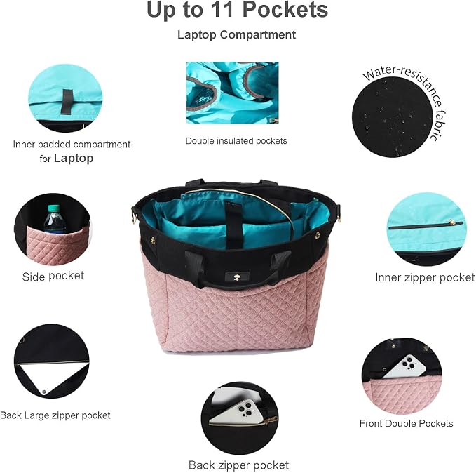 Diaper Tote Bag Totepack Backpack Crossbody Bag 3 in 1 for Women Laptop Backpack Multifunctional with Insulated Pockets - Image 3