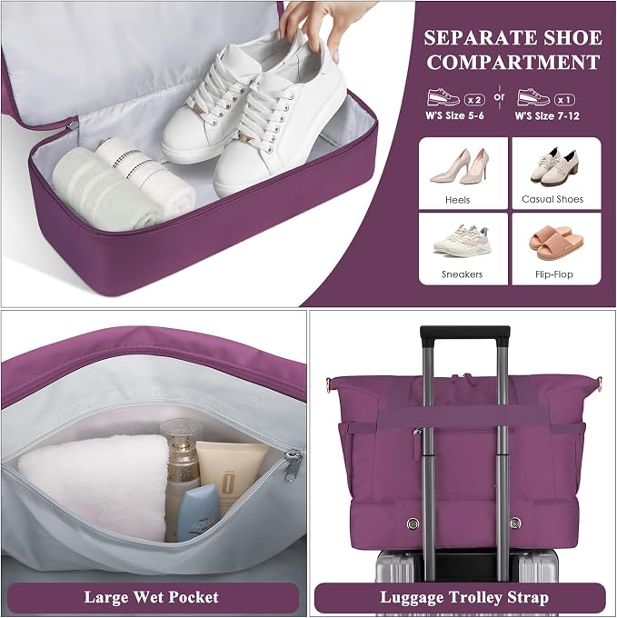 Gym Bag for Women, Personal Item Travel Bag with Shoes Compartment for Trip | Weekender Overnight Duffel Bag with Wet Pocket, Hospital Bag for Women Labor Delivery, Carry On Bag for Travel, Gym, Weekend - Image 4