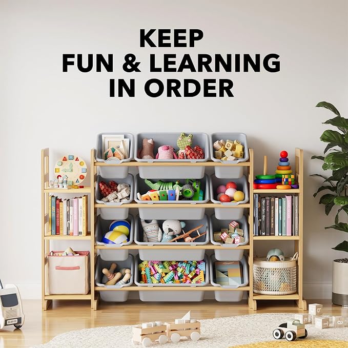 SpaceAid Toy Storage Organizer with 6 Shelves and 12 Bins, Toy Organizers Storage Bookshelf, Kids Bin Shelf Toys Box Bookcase for Bedroom Playroom Organization Room Decor, Neutral Gray - Image 6