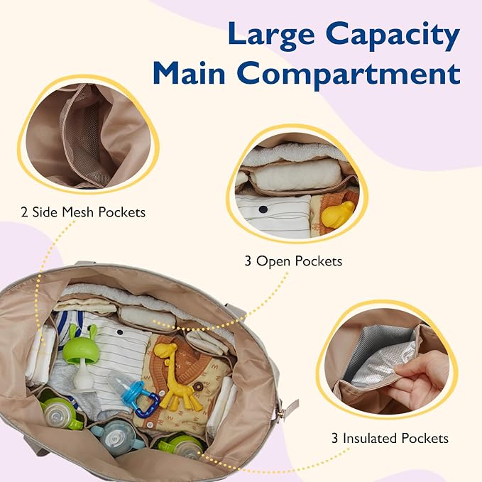 mommore Diaper Bag Tote Large Travel Baby Bag with Pacifier Case | Portable Changing Pad, Insulated Pocket & Stroller Strap, Baby Essentials Maternity Bag , Hospital Bag for Labor Delivery - Image 3