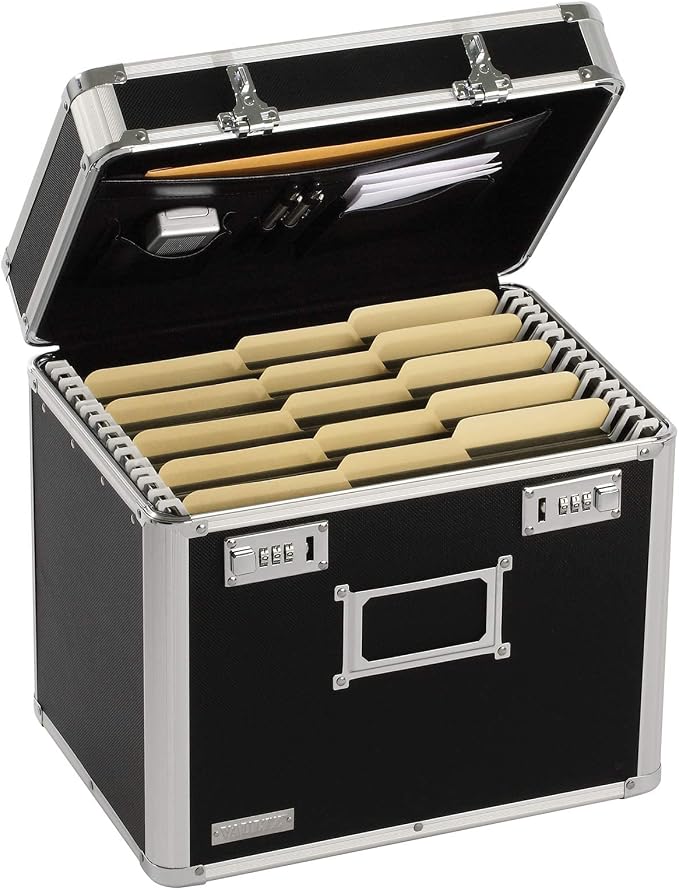 Vaultz Locking File Organizer Box - 13.5 x 13.25 x 10.5 Inch Large, Portable Locking Storage Box for Filing Letters & Documents w/Combination Lock, Black | Combination lock for filing letters and documents, large format fits legal or letter paperwork, ... by Vaultz