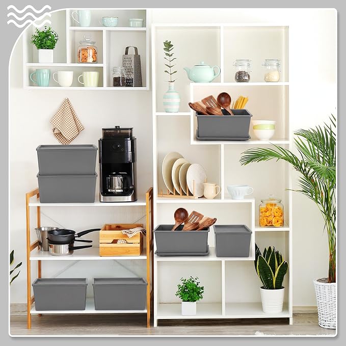 6 Pcs Small Plastic Storage Bins with Lids,Gray - Image 5
