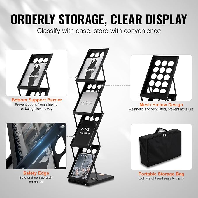 VEVOR Foldable Magazine Display Rack, 4-Tier Brochure Literature Display Stand, Portable Catalog Brochure Holder Stand with Carrying Bag for Office Trade Show Exhibitions, 4 Pockets - Image 5